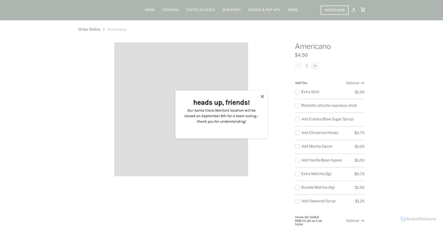 Security scan screenshot of https://www.1ozcoffee.com/product/americano/7