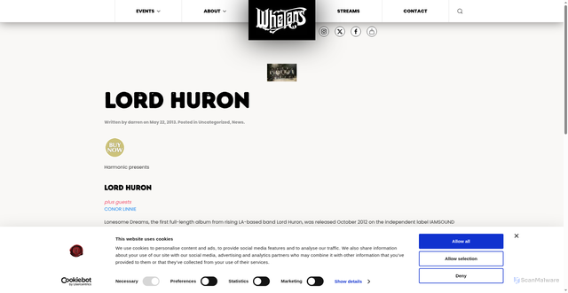 Security scan screenshot of https://www.whelanslive.com/lord-huron/