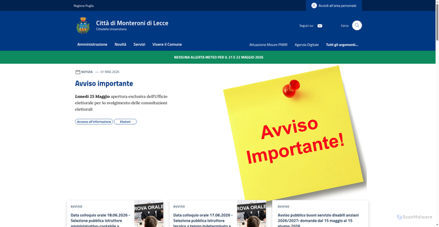 Security scan screenshot of https://www.comune.monteroni.le.it