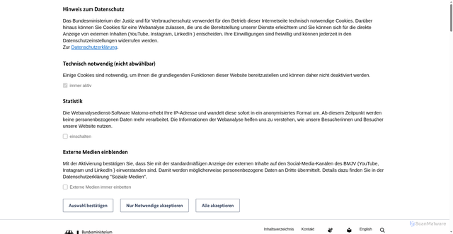 Security scan screenshot of http://www.bmj.bund.de