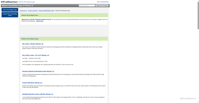 Security scan screenshot of https://www.promatcher.com/networking-groups-az-c013-phoenix.aspx