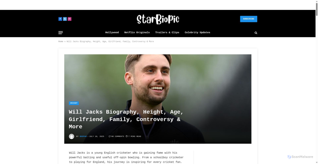 Security scan screenshot of https://www.starbiopic.com/biography/cricket/will-jacks/