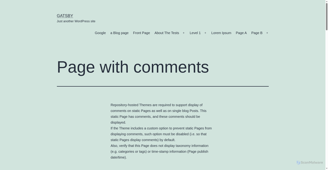 Security scan screenshot of https://wptest.pages.dev/about/page-with-comments/