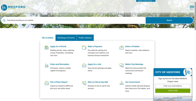 Security scan screenshot of https://www.medfordoregon.gov/