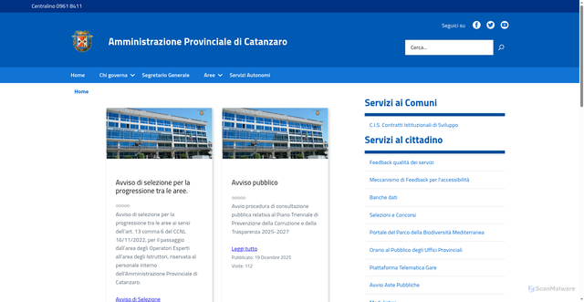 Security scan screenshot of https://www.provincia.catanzaro.it/