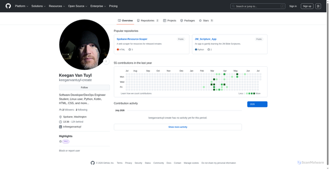 Security scan screenshot of https://github.com/keeganvantuyl-create