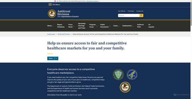 Security scan screenshot of https://www.justice.gov/atr/HealthyCompetition