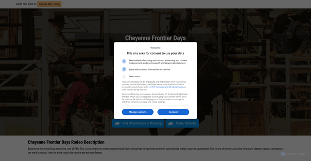 Security scan screenshot of https://www.rodeoticket.com/cheyenne-frontier-days/rodeo-information