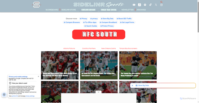 Security scan screenshot of https://www.sidelinrsports.com/nfl/nfc-south