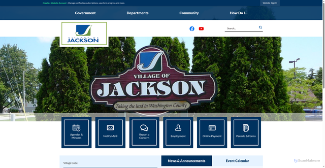 Security scan screenshot of https://villageofjacksonwi.gov/
