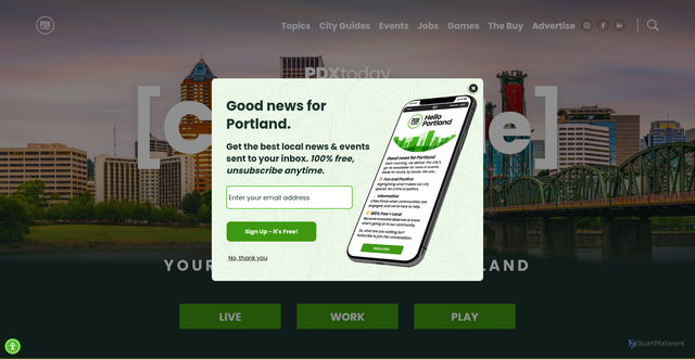 Security scan screenshot of https://pdxtoday.6amcity.com/city-guide
