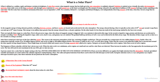 Security scan screenshot of https://hesperia.gsfc.nasa.gov/sftheory/flare.htm