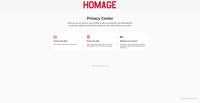 Security scan screenshot of https://privacy.homage.com