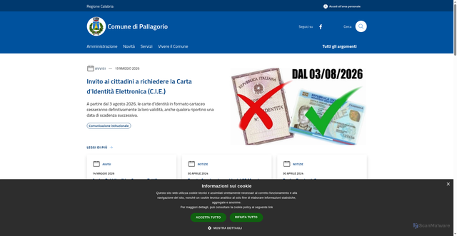 Security scan screenshot of https://www.comune.pallagorio.kr.it