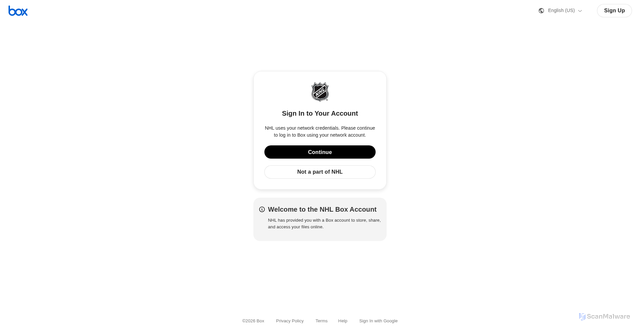 Security scan screenshot of https://nhl.app.box.com