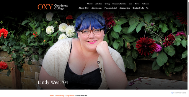 Security scan screenshot of https://www.oxy.edu/about-oxy/stories/lindy-west-04