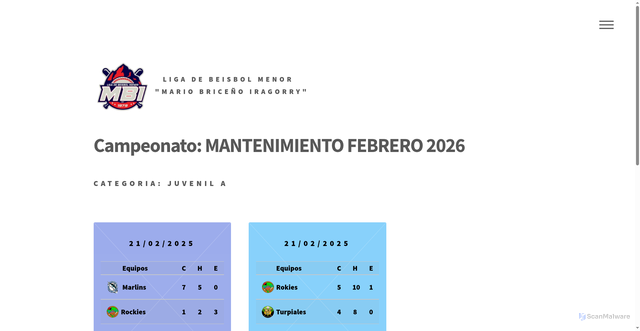 Security scan screenshot of http://beisbolmenorenaragua.com/ligaMBI/juvenil_A/resultados.html