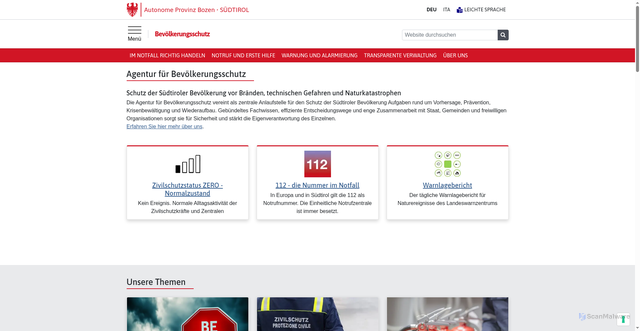 Security scan screenshot of https://protezione-civile.provincia.bz.it/