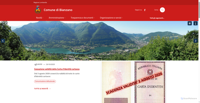 Security scan screenshot of https://www.comune.bianzano.bg.it