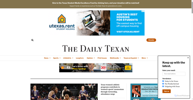 Security scan screenshot of https://thedailytexan.com/