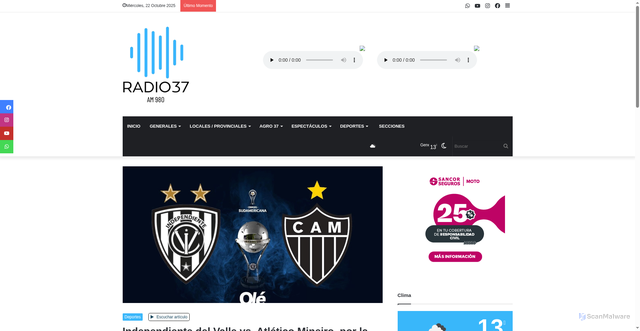 Security scan screenshot of https://www.radio37.com.ar/articulo/2025/10/independiente-del-valle-vs.-atletico-mineiro-por-la-copa-sudamericana-horario-y-como-ver-en-vivo.php