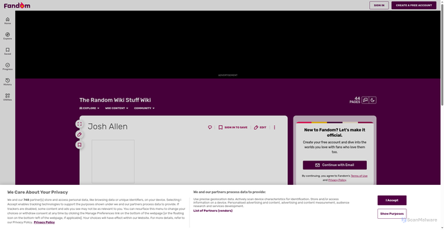 Security scan screenshot of https://the-random-wiki-stuff.fandom.com/wiki/Josh_Allen