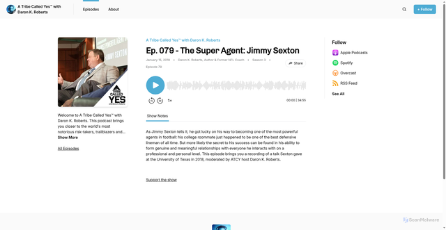 Security scan screenshot of https://www.buzzsprout.com/66388/episodes/916393-ep-079-the-super-agent-jimmy-sexton