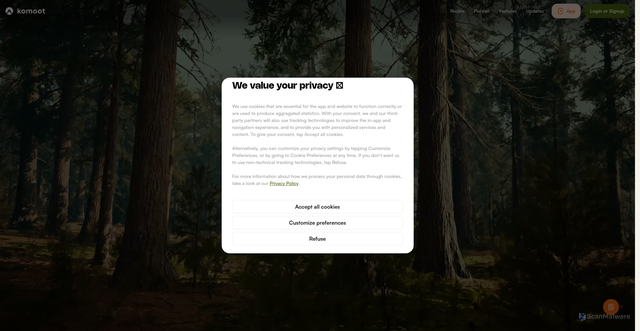 Security scan screenshot of https://komoot.com