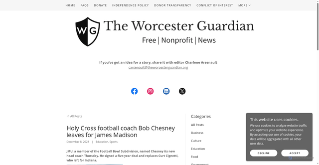 Security scan screenshot of https://theworcesterguardian.org/f/holy-cross-football-coach-moves-to-james-madison