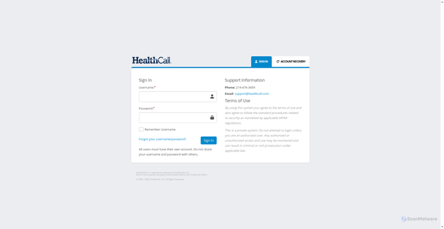 Security scan screenshot of https://secure.healthcall.net