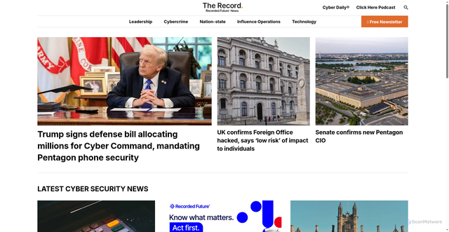 Security scan screenshot of https://therecord.media/