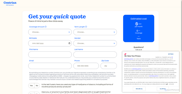Security scan screenshot of https://www.centrian.com/