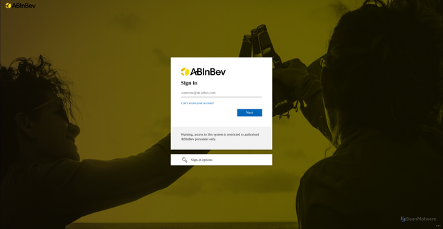Security scan screenshot of https://anheuserbuschinbev.sharepoint.com