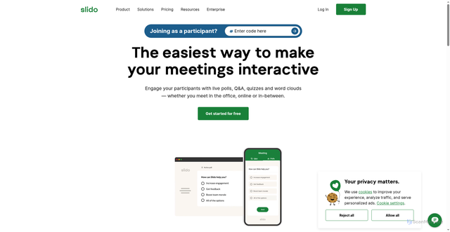 Security scan screenshot of https://www.slido.com/