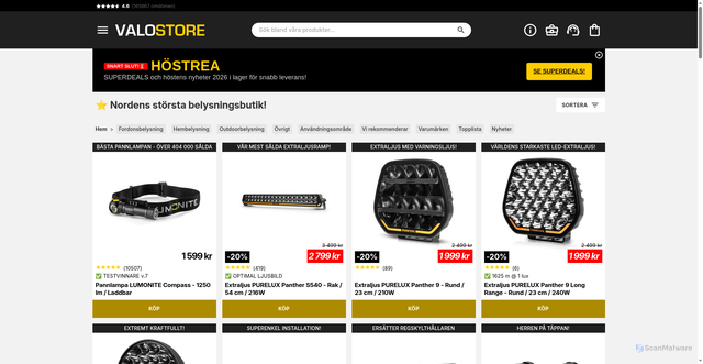 Security scan screenshot of https://valostore.se