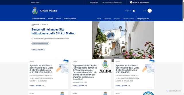 Security scan screenshot of https://www.comune.matino.le.it