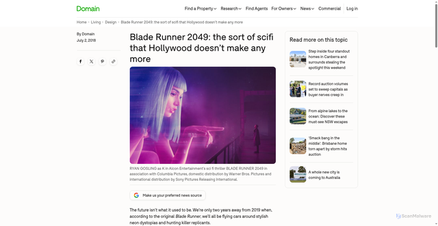 Security scan screenshot of https://www.domain.com.au/living/blade-runner-2049-the-sort-of-scifi-that-hollywood-doesnt-make-any-more-515985/