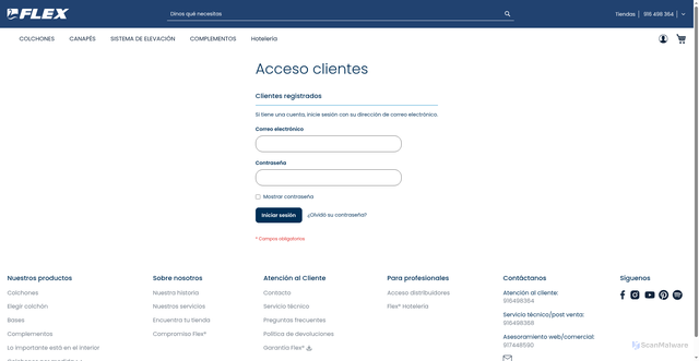Security scan screenshot of https://business-stg.flex.es/customer/account/login/referer/aHR0cHM6Ly9idXNpbmVzcy1zdGcuZmxleC5lcy9jdXN0b21lci9hY2NvdW50L2luZGV4Lw%2C%2C/%7B%7Bimage%7D%7D