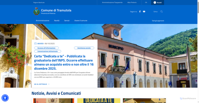Security scan screenshot of https://www.comune.tramutola.pz.it/
