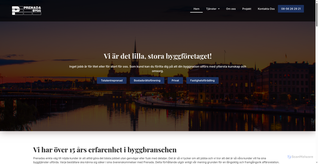Security scan screenshot of https://prenadabygg.se