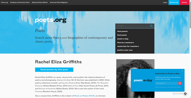 Security scan screenshot of https://poets.org/poet/rachel-eliza-griffiths