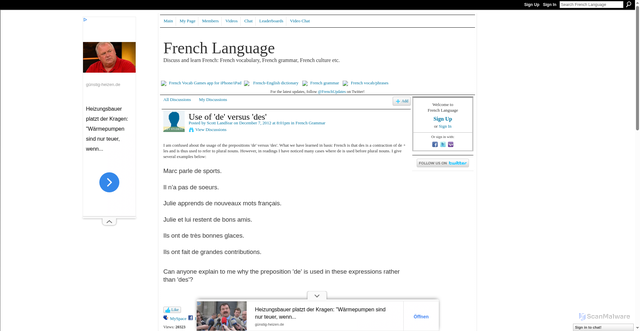 Security scan screenshot of http://www.forum.french-linguistics.co.uk/forum/topics/use-of-de-versus-des