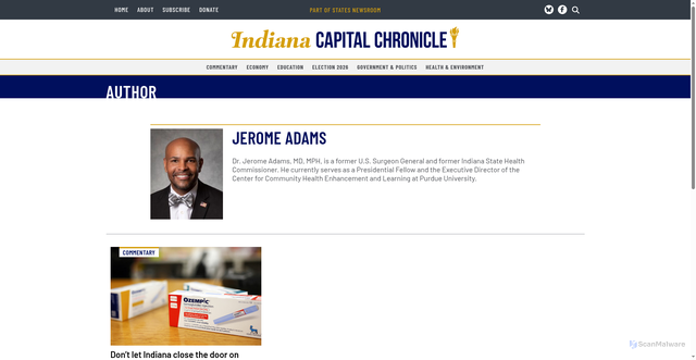 Security scan screenshot of https://indianacapitalchronicle.com/author/jerome-adams/