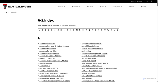Security scan screenshot of https://www.ttu.edu/site/