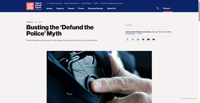 Security scan screenshot of https://www.americanprogressaction.org/article/defund-police-myth/