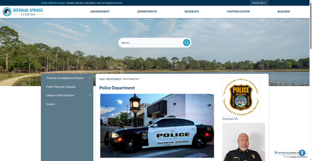 Security scan screenshot of https://www.defuniaksprings.net/187/Police-Department