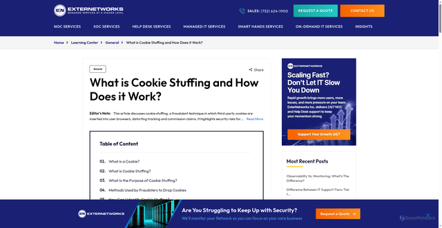 Security scan screenshot of https://www.extnoc.com/learn/general/cookie-stuffing/