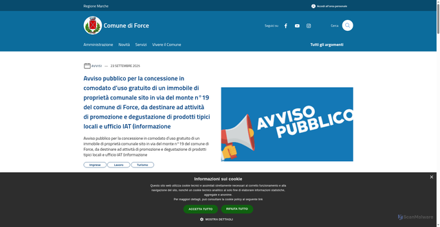 Security scan screenshot of https://www.comune.force.ap.it/it