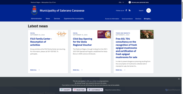 Security scan screenshot of https://www.comune.saleranocanavese.to.it/it-it/home