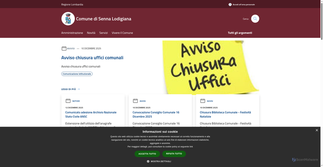 Security scan screenshot of https://www.comune.sennalodigiana.lo.it/it
